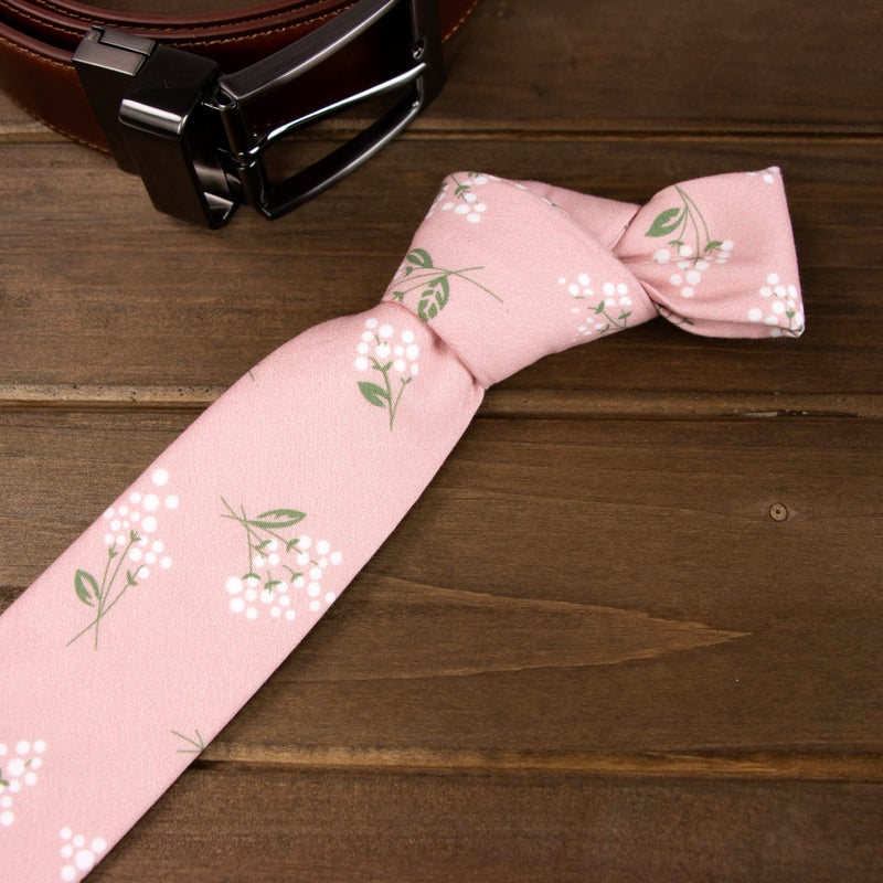 Spring Notion Men's Cotton Printed Floral Skinny Tie - Blush Pink/White - Image 3